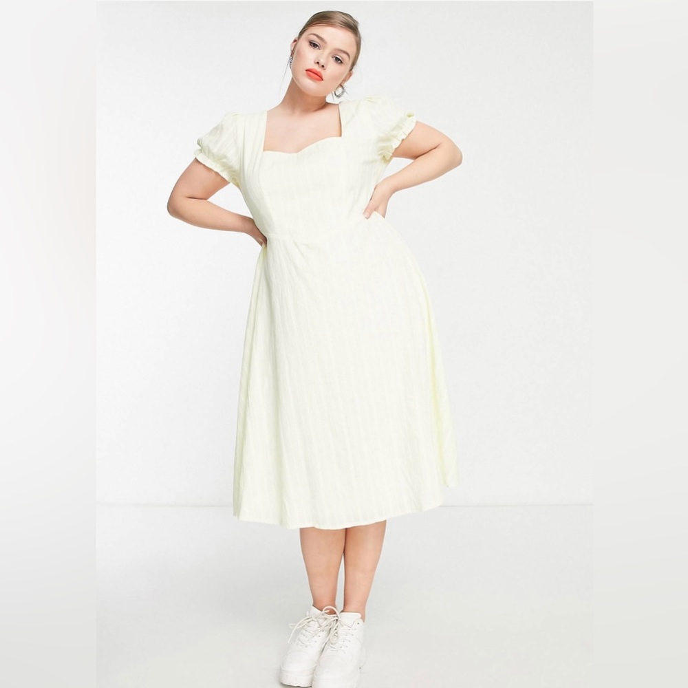 NWT ASOS Daisy Street Plus milkmaid midi dress w/ waist detail yellow US18/UK22